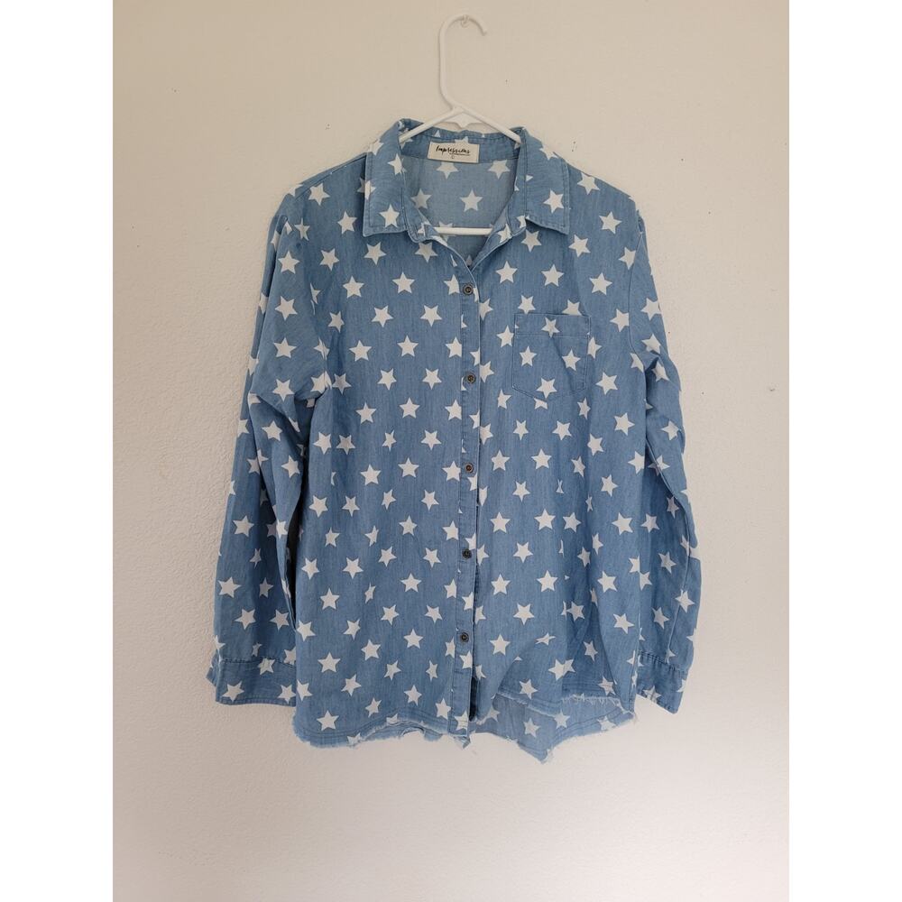 Impressions Stars Long Sleeve Button-Up -‎ Women's Large - 4th of July #8